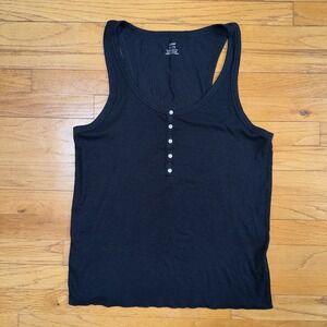 Aerie Y2K Tank Top XXL‎ Black Ribbed Henley Racerback Basic Casual Layering